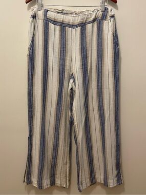 Indigo Rein Cream and Blue Linen Blend Striped Wide Leg Pants